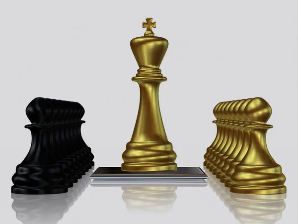 Golden Chess King Pawns Black Pawns Vit Bakgrund Unik Design — Stockfoto