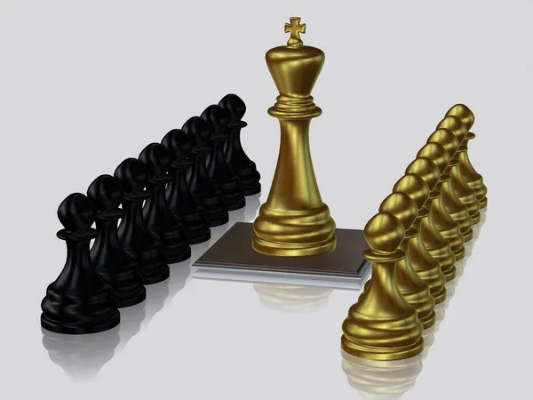Golden Chess King Pawns Black Pawns Unique Design Wallpaper White — Stock Photo, Image