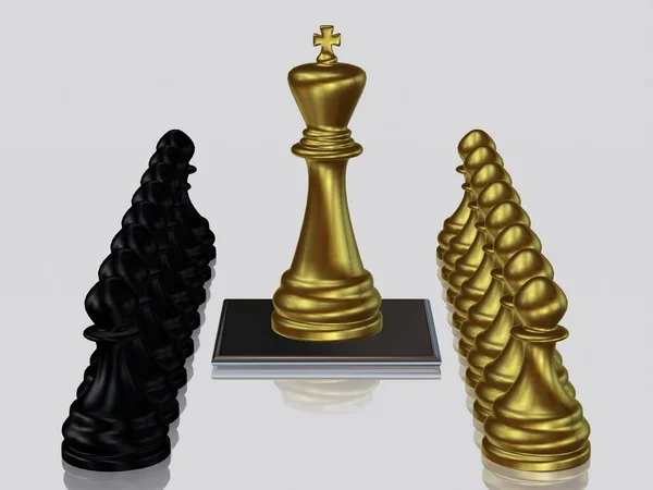 ブラックポーン ホワイトバックグラウンド ユニークなデザインに対するポーンを持つゴールデンチェスキング — ストック写真