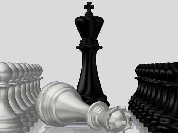 Чорний Шаховий Король Проти Переможеної Срібної Королеви Лапи Шпалери Унікальний — стокове фото