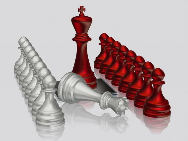 Red Chess King Defeated Silver Queen Pawns Unique Design Wallpaper — Stock Photo, Image