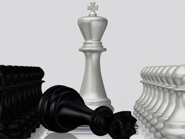 Серебряный Шахматный Король Против Побежденной Черной Королевы Пеппи Обои Уникальный — стоковое фото