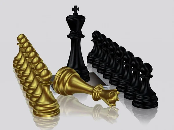 敗北した黄金の女王 ポーン ユニークなデザイン ホワイトバックグラウンドに対する黒のチェスキング — ストック写真