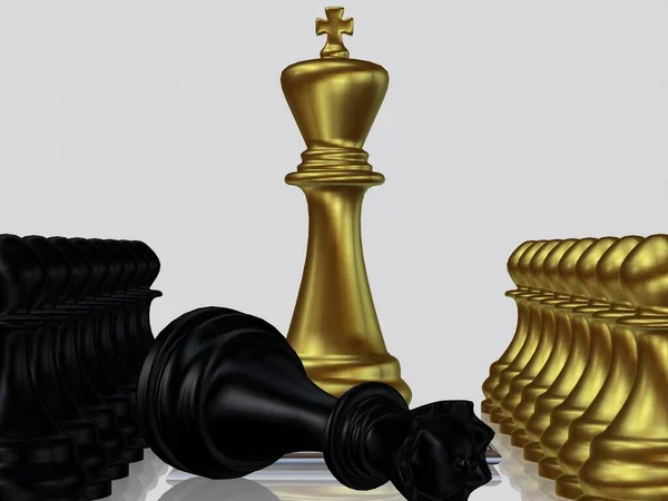 Golden Chess King Defeated Black Queen Pions Fond Écran Conception — Photo