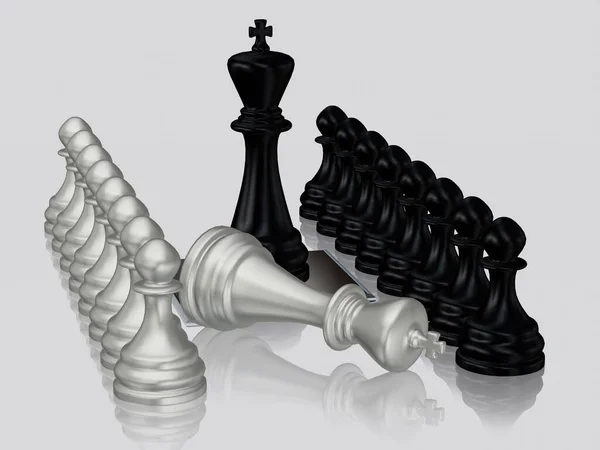 Yenilen Gümüş Kral Karşı Siyah Satranç Kralı Piyonlar Eşsiz Tasarım — Stok fotoğraf