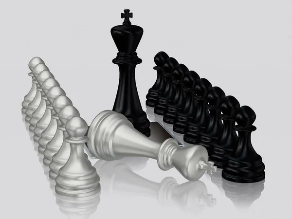 Degli Scacchi Neri Contro Argento Sconfitto Pawns Design Unico Carta — Foto Stock