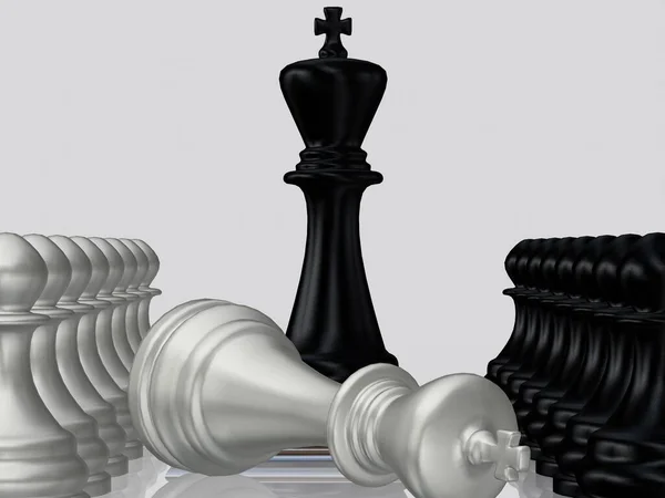 Μαύρος Βασιλιάς Σκάκι Ενάντια Νικημένος Βασιλιάς Ασήμι Πιόνια Ταπετσαρία Μοναδικό — Φωτογραφία Αρχείου