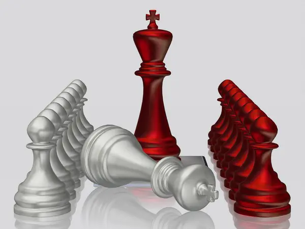 Red Chess King Defeated Silver King Pawns Unik Design Bakgrundsbild — Stockfoto
