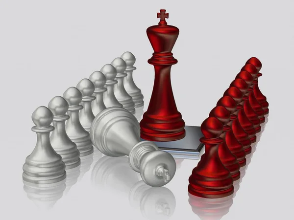 Red Chess King Defeated Silver King Pawns Wallpaper White Background — Stock Photo, Image