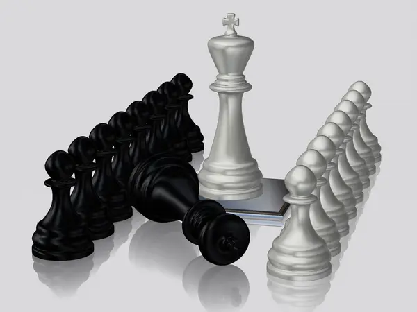 Серебряный Шахматный Король Против Побежденного Черного Короля Пешки Уникальный Дизайн — стоковое фото