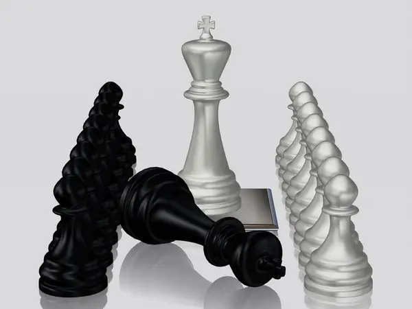 Серебряный Шахматный Король Против Побежденного Черного Короля Пешки Уникальный Дизайн — стоковое фото
