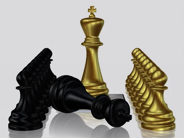 Golden Chess King Defeated Black King Pjäser Vit Bakgrund Bakgrundsbild — Stockfoto