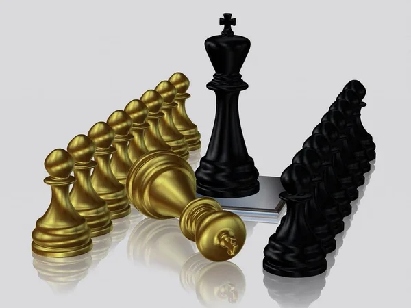 Black Chess King Defeated Golden King Pions Conception Unique Fond — Photo