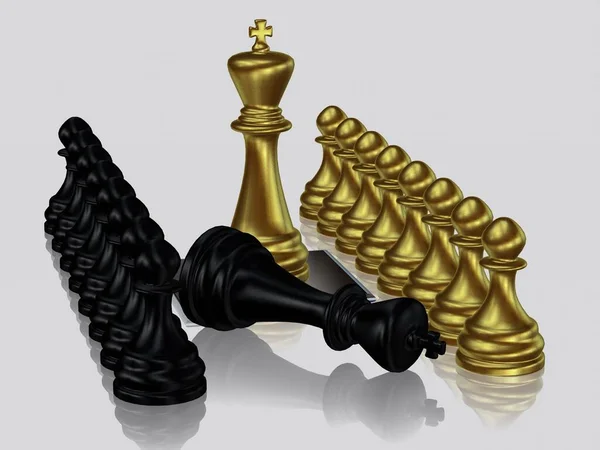 Золотой Шахматный Король Против Побежденного Черного Короля Пешки Уникальный Дизайн — стоковое фото