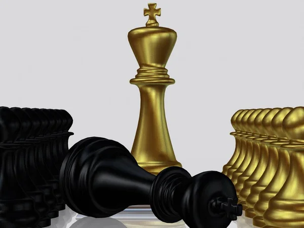 Χρυσός Βασιλιάς Σκάκι Ενάντια Νικημένος Μαύρος Βασιλιάς Πιόνια Ταπετσαρία Μοναδικό — Φωτογραφία Αρχείου