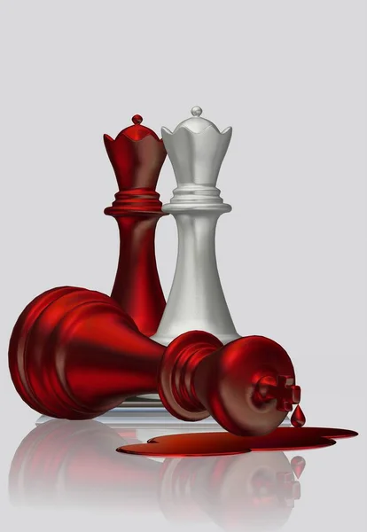Crimă Misterioasă Regelui Șahului Roșu Către Reginele Albe Roșii Fundal — Fotografie, imagine de stoc