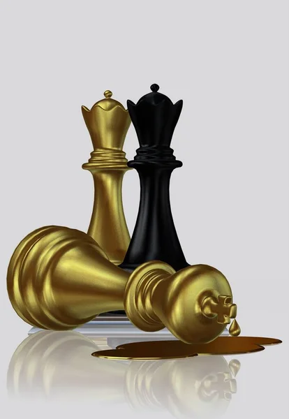 Assassinato Misterioso Rei Xadrez Ouro Pelas Rainhas Negras Douradas Fundo — Fotografia de Stock