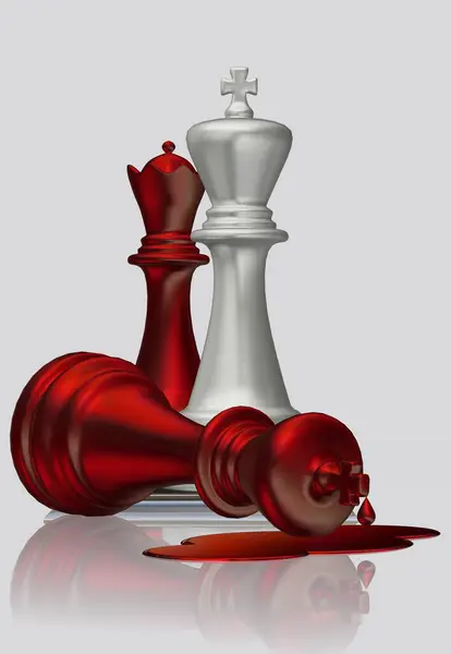 Μυστηριώδης Δολοφονία Του Βασιλιά Του Κόκκινου Σκακιού Από Λευκό Βασιλιά — Φωτογραφία Αρχείου