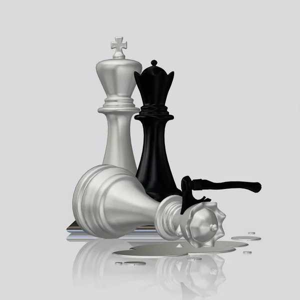 黑皇后和白国王对白棋女王的神秘谋杀 独特的设计 — 图库照片
