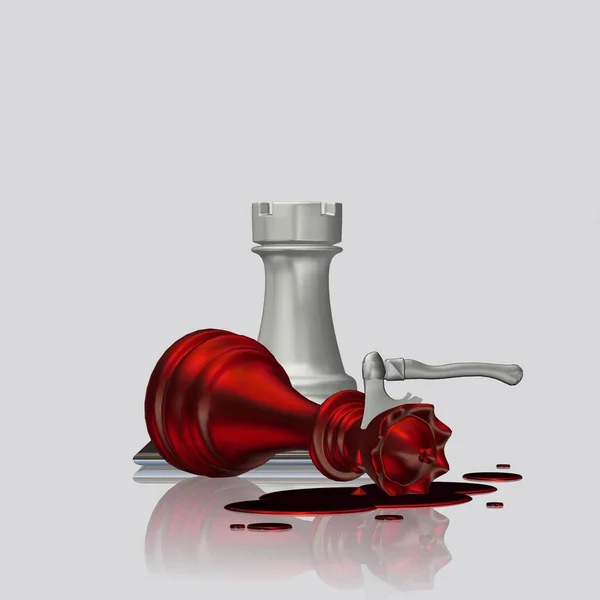 Таинственное Убийство Красной Шахматной Королевы Белым Ладьёй Уникальный Дизайн Фон — стоковое фото