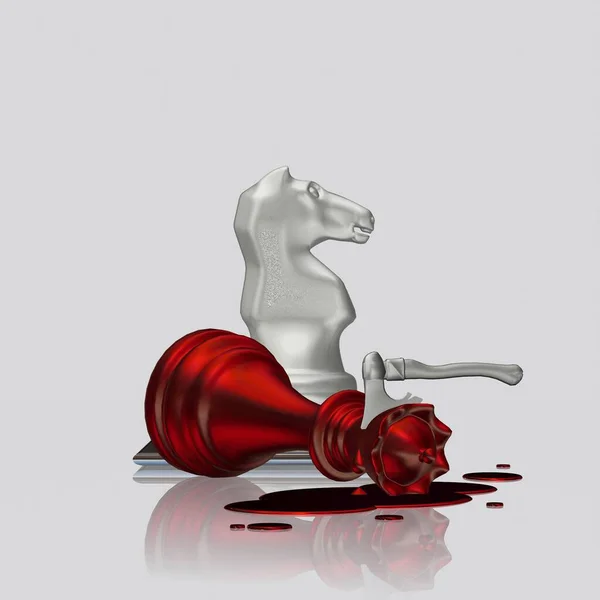 Mysterieuze Moord Rode Schaken Koningin Door Witte Ridder Uniek Ontwerp — Stockfoto