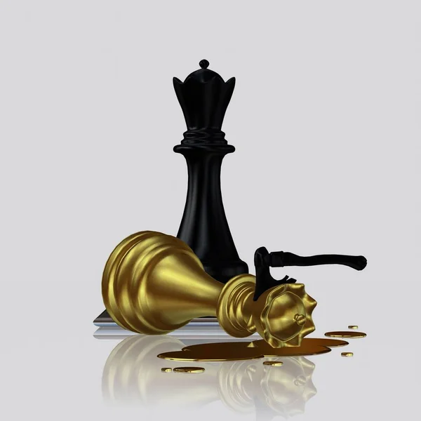 Crimă Misterioasă Reginei Șahului Aur Către Regina Neagră Design Unic — Fotografie, imagine de stoc