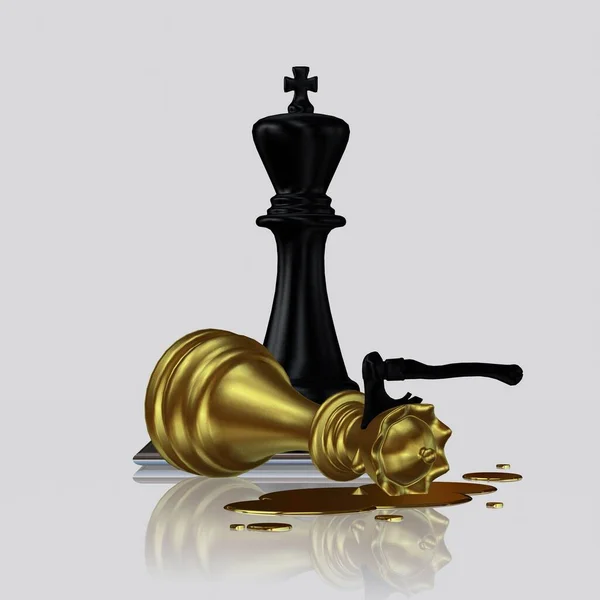 Crimă Misterioasă Reginei Șahului Aur Către Regele Negru Design Unic — Fotografie, imagine de stoc