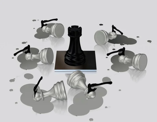 Mysterieuze Moord Witte Schaakpionnen Door Zwarte Toren Uniek Ontwerp Achtergrond — Stockfoto