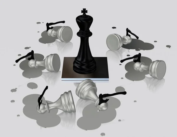 Μυστηριώδης Δολοφονία Του Λευκού Πιόνια Σκάκι Από Τον Μαύρο Βασιλιά — Φωτογραφία Αρχείου