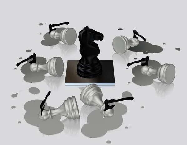 Mysterious Murder White Chess Pawns Black Knight Unique Design Background — Stock Photo, Image