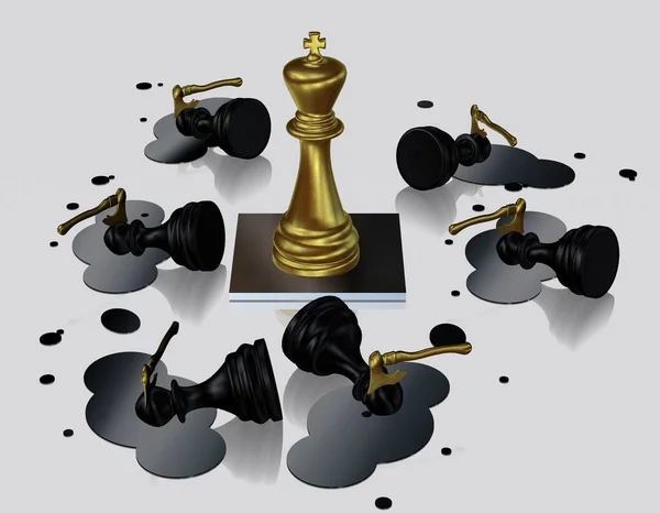 Μυστηριώδης Δολοφονία Του Μαύρου Πιόνια Σκάκι Από Χρυσό Βασιλιά Μοναδικό — Φωτογραφία Αρχείου