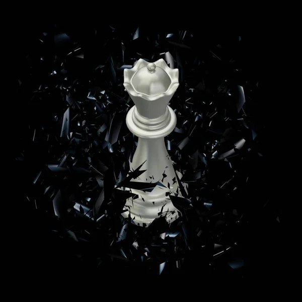 Siyah Cam Parçalar İçinde Beyaz Satranç Kraliçesi Eşsiz Soyut Tasarım, Lüks Arkaplan
