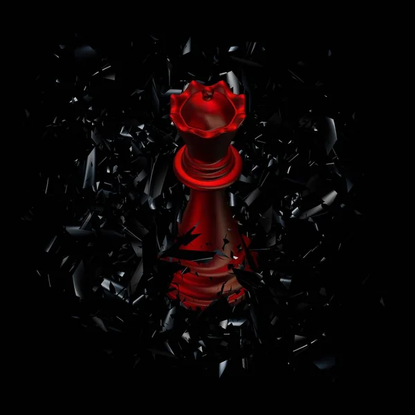 Červená Šachová Královna Černém Skle Fragmenty Unikátní Abstraktní Design Luxusní — Stock fotografie
