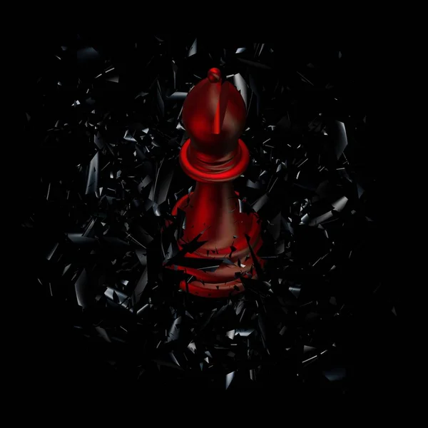 Red Chess Bishop Black Glass Fragments Unik Abstrakt Design Lyxig — Stockfoto