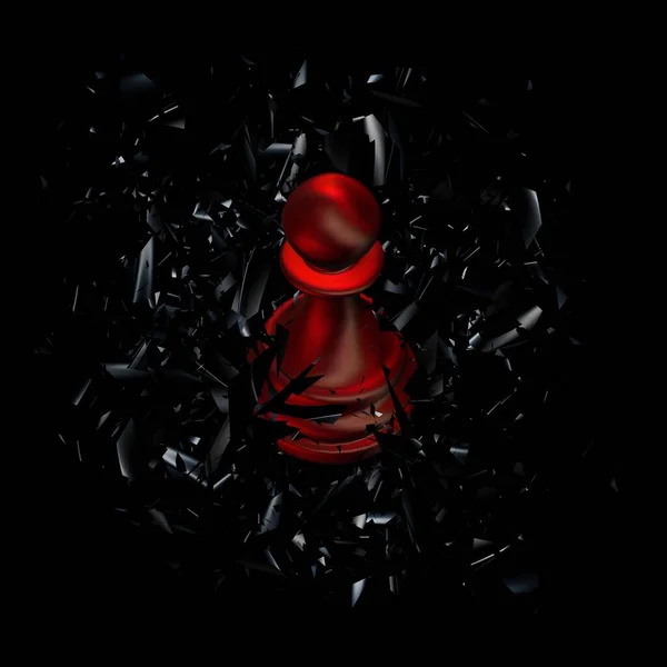 Red Chess Pawn Black Glass Fragmenten Uniek Abstracte Ontwerp Luxe — Stockfoto
