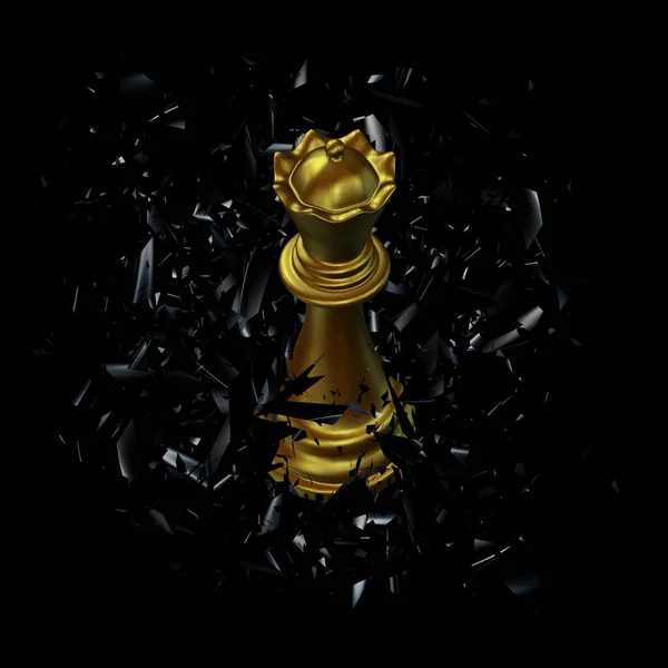 Золотая Шахматная Королева Черном Стекле Уникальный Абстрактный Дизайн Роскошный Фон — стоковое фото