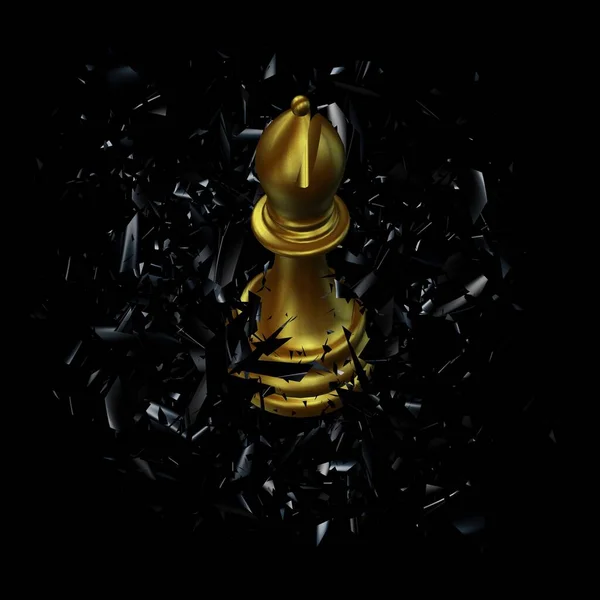 Золотой Шахматный Епископ Черном Стекле Уникальный Абстрактный Дизайн Роскошный Фон — стоковое фото