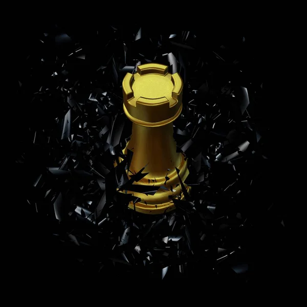 Золотая Шахматная Ладья Черном Стекле Фрагменты Уникальный Абстрактный Дизайн Роскошный — стоковое фото