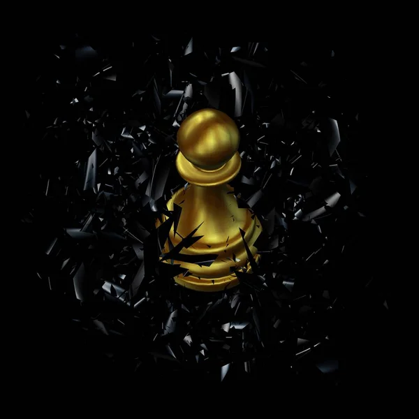Золотая Шахматная Пешка Черном Стекле Фрагменты Уникальный Абстрактный Дизайн Роскошный — стоковое фото