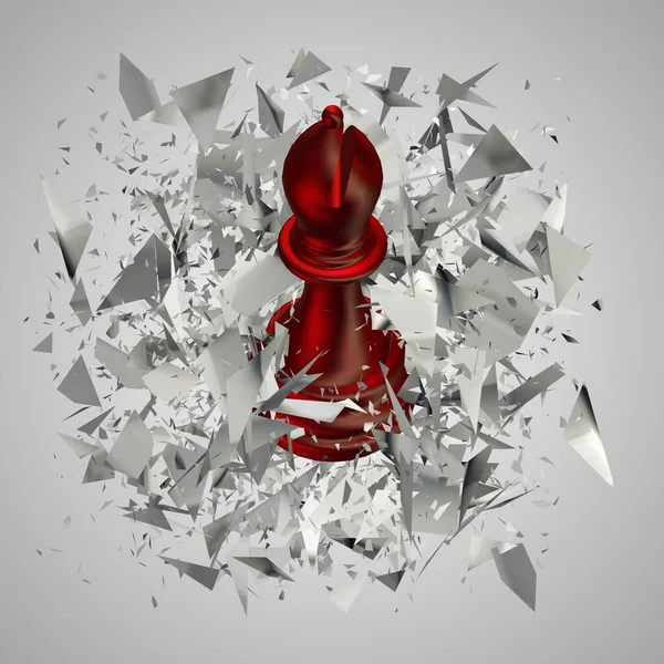 Red Chess Bishop Bílém Skle Fragmenty Unikátní Abstraktní Design Luxusní — Stock fotografie