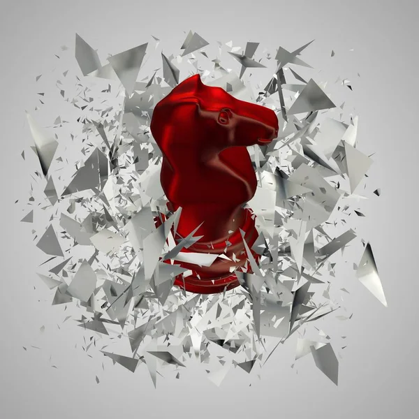 Red Chess Knight White Glass Fragmenten Uniek Abstract Ontwerp Luxe — Stockfoto