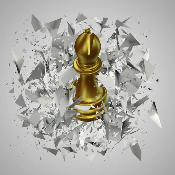Золотой Шахматный Епископ Белом Стекле Уникальный Абстрактный Дизайн Роскошный Фон — стоковое фото