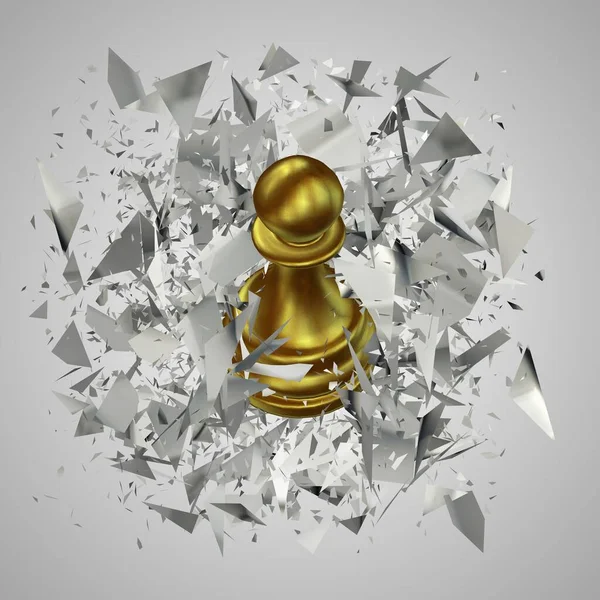 Золотая Шахматная Пешка Белом Стекле Фрагменты Уникальный Абстрактный Дизайн Роскошный — стоковое фото
