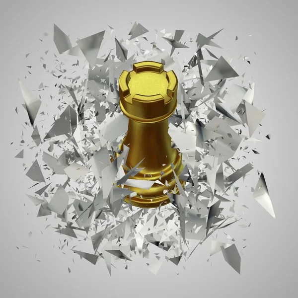 Золотые Шахматы Ладья Белом Стекле Фрагменты Уникальный Абстрактный Дизайн Роскошный — стоковое фото