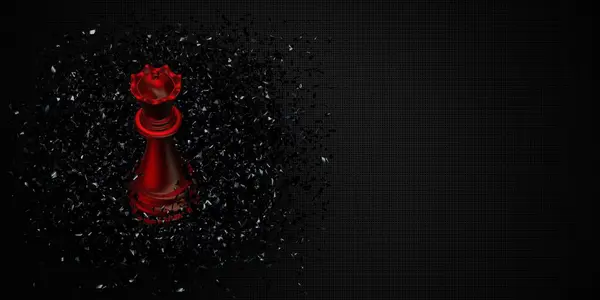 Siyah Cam Parçalar Eşsiz Soyut Tasarım Kırmızı Satranç Kraliçesi Ile — Stok fotoğraf