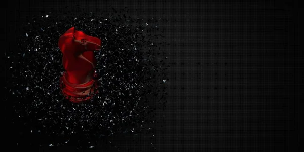 Kırmızı Satranç Şövalyesi Ile Siyah Cam Parçalar Çinde Lüks Arkaplan — Stok fotoğraf