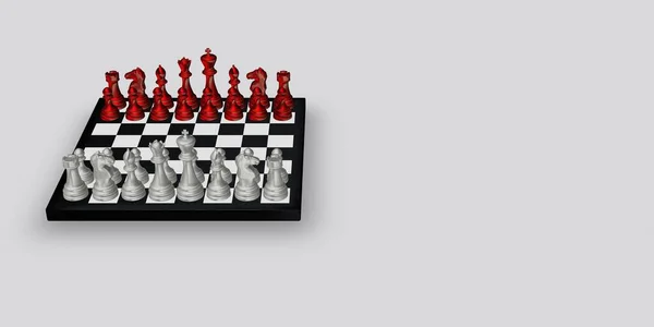 Bílé Pozadí Šachovnice Bílými Červenými Figurkami Unikátní Abstraktní Design — Stock fotografie
