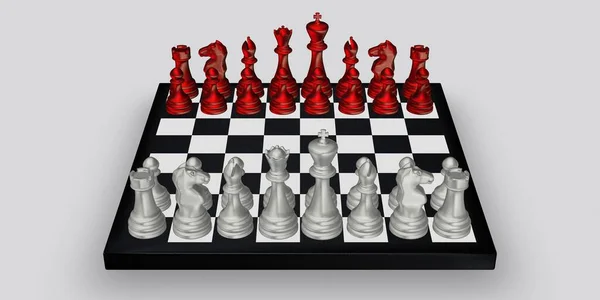 Šachovnice Bílými Červenými Figurkami Unikátní Abstraktní Design Bílé Pozadí — Stock fotografie