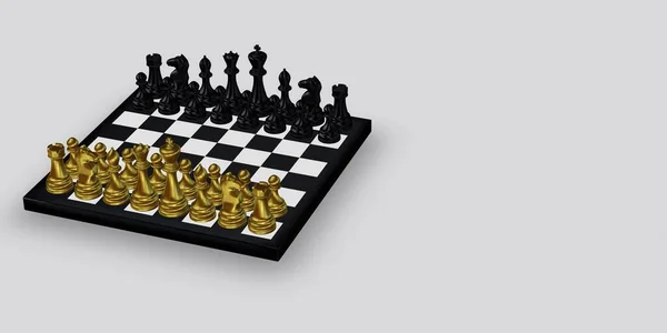 Роскошный Белый Фон Шахматная Доска Золотыми Черными Фигурами Уникальный Абстрактный — стоковое фото