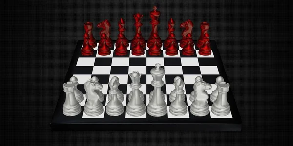 Σκακιέρα Λευκά Και Κόκκινα Κομμάτια Μοναδική Αφηρημένη Σχεδίαση Σκούρο Φόντο — Φωτογραφία Αρχείου